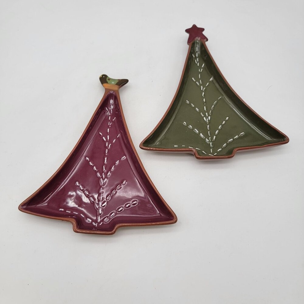 Holiday Market Christmas Tree Shaped Dishes Set Of 2 Red & Green